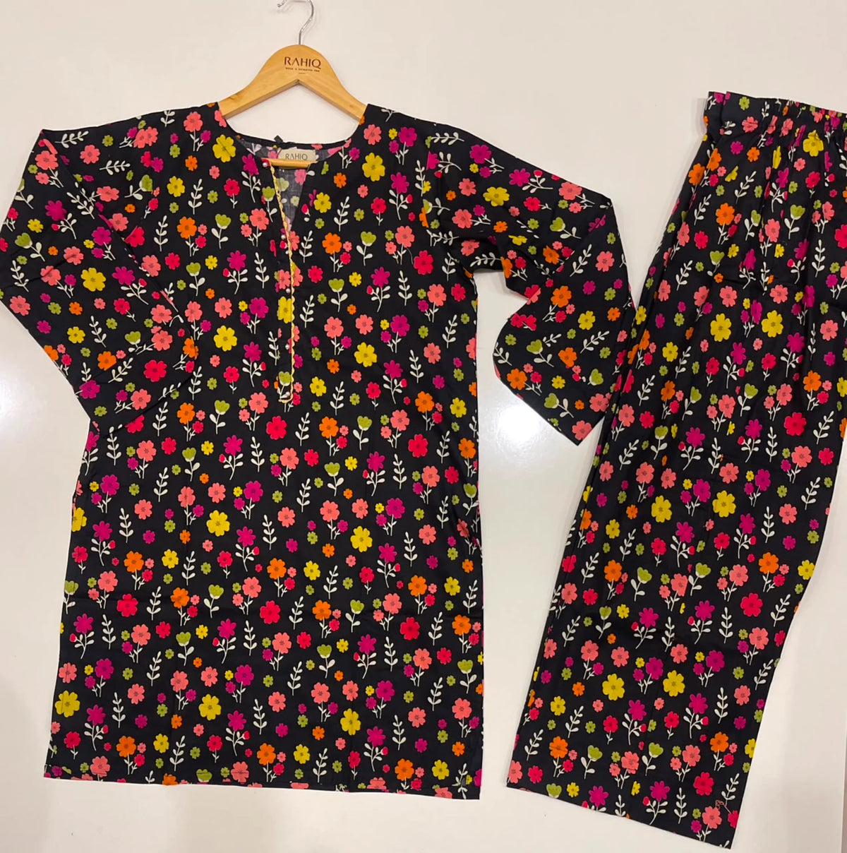 2 Piece - Black Floral Print