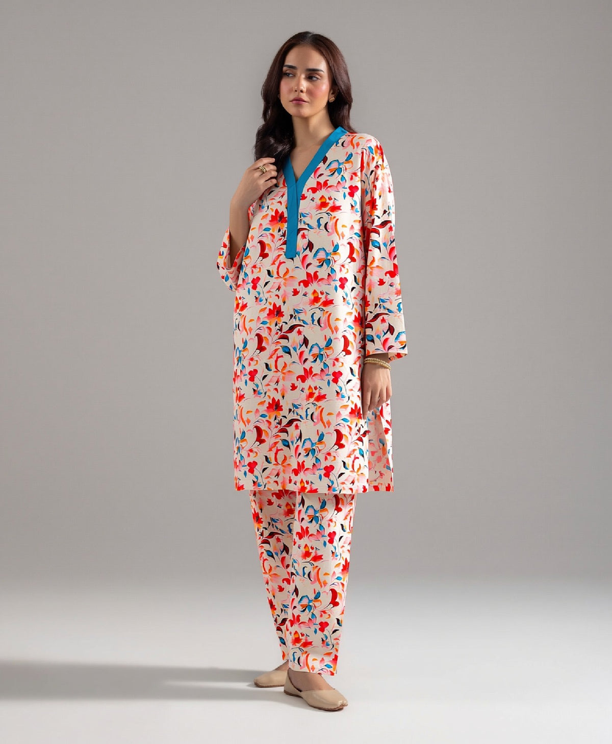 2 Piece - Multicolor Floral Printed