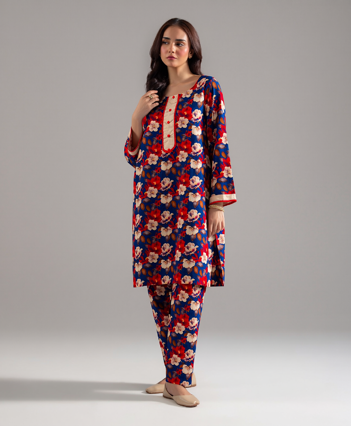 2 Piece - Royal Blue Floral Printed