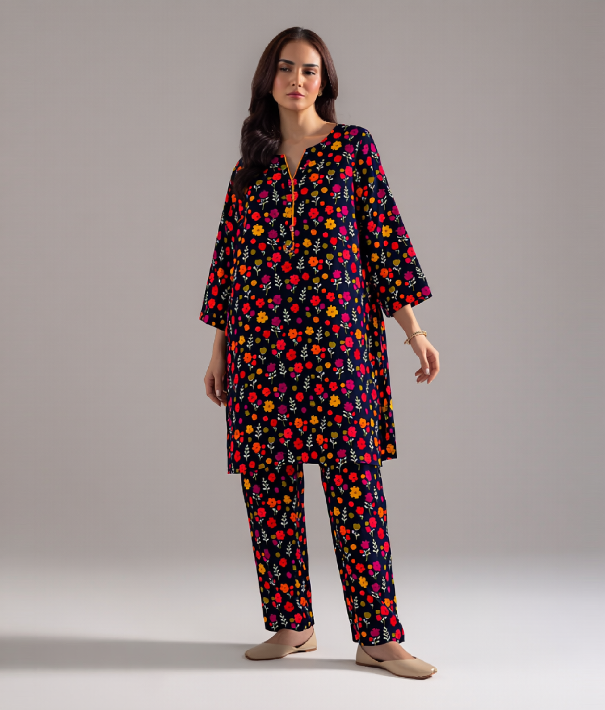 2 Piece - Black Floral Print