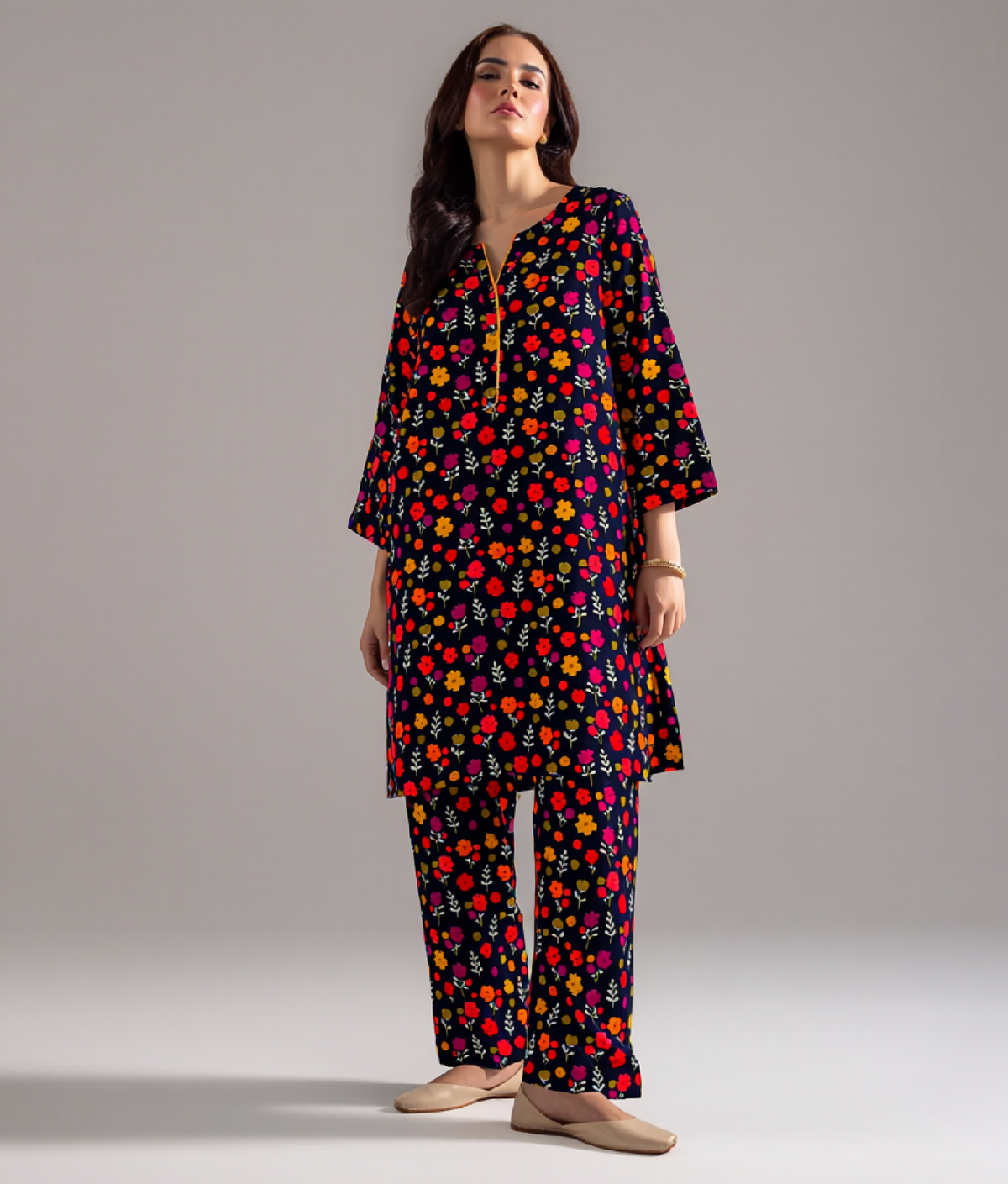2 Piece - Black Floral Print