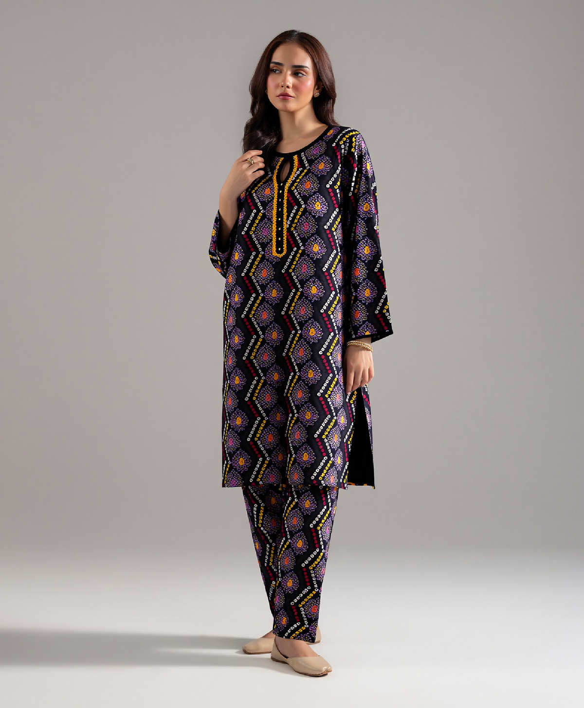 2 Piece - Black Bandhani Printed